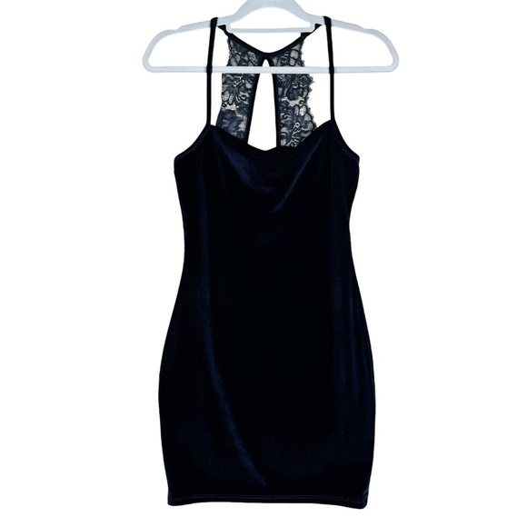 Lulus Dresses & Skirts - Lulus Medium Velvet Bodycon Mini Dress Dark Blue Lace Cocktail Fitted Date night